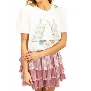 NEW GABRIEL + SIMONE festive forest on princess top in white